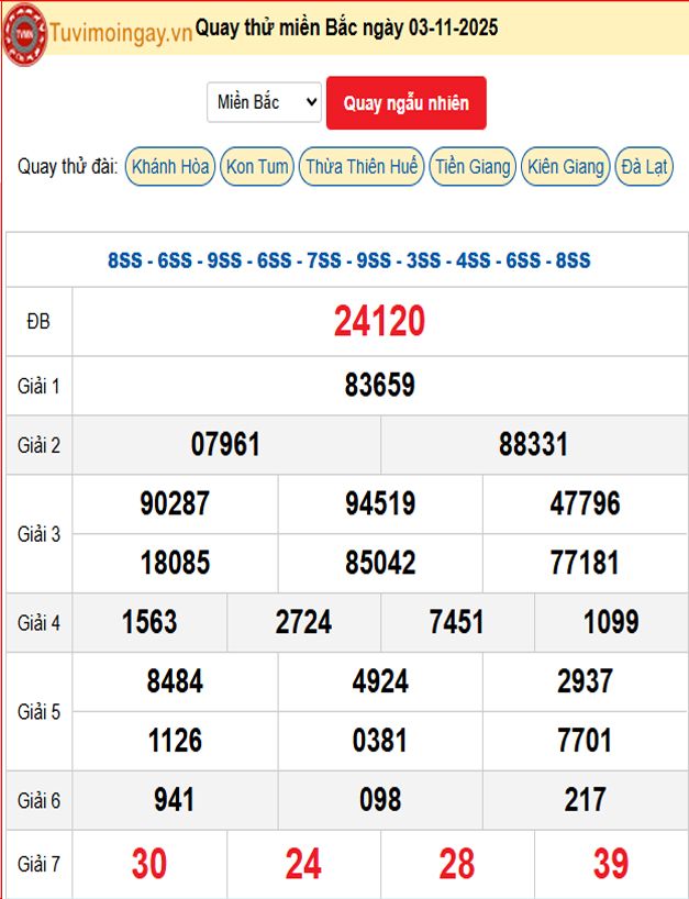 Kết quả Quay thử xổ số miền Bắc ngày 3 tháng 11 năm 2025 - XSMB 3/11 thứ 2 - SXMB 3/11 - KQXSMB 3/11