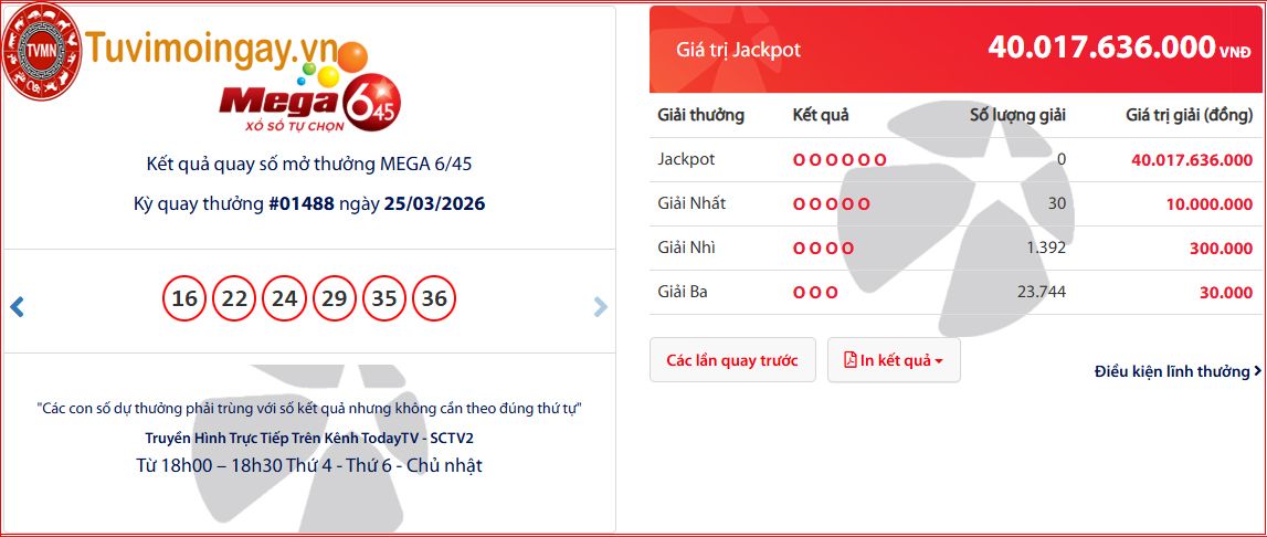 KQXS MEGA 25/3/2026 thứ 4 - Kết Quả Xổ Số VietLott Mega 6/45 - xổ số tự chọn vietlot hôm nay 