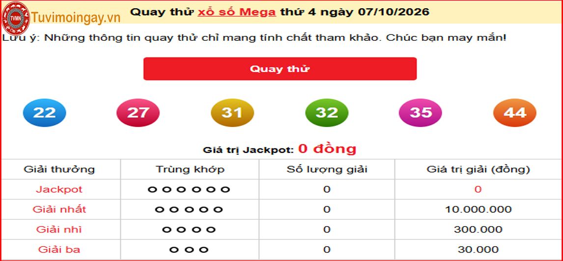 Quay thử kq mega vietlott 645 hom nay 7/10/2026 - QTXS MEGA - kết quả vé số tự chọn vietlott mega 6/45 thứ 4 Quay thử kq mega vietlott 645 hom nay 7/10/2026 - QTXS MEGA - kết quả vé số tự chọn vietlott mega 6/45 thứ 4